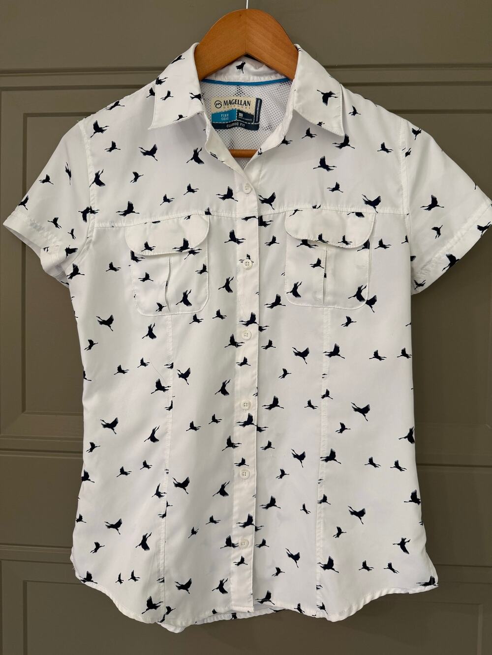 Magellan Outdoors Women's Fishing Hiking Outdoor Shirt XS 2 4 White Birds